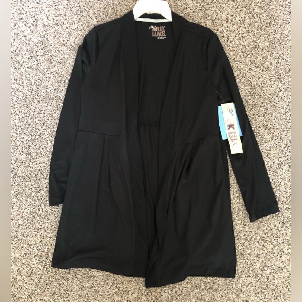 MUK LUKS Cloud Stretch Knit Open Front Cardigan Small Rib Trim Detail B2G2 FREE